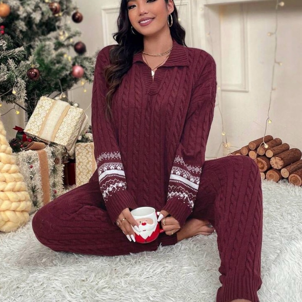 SHEIN Burgundy Knit Pajama Set